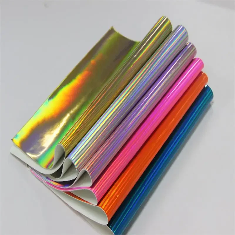 Holographic Iridescent Color Mirror Effect PU Foiled Faux Leather Fabric Roll for Handbag/earrings/Sofa Sewing Craft Material