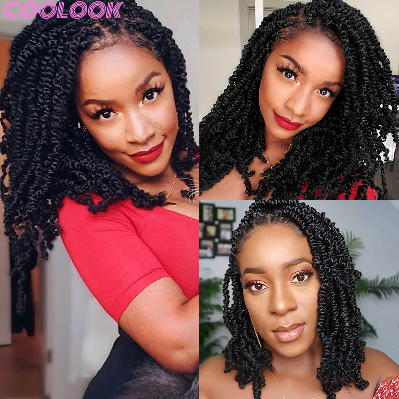 Peruca Trançada Full Lace Box para Mulheres Africanas, Tranças Pretas Bouncy, Peruca com Plait Jumbo, Trança Sintética Frontal Twist, 12"