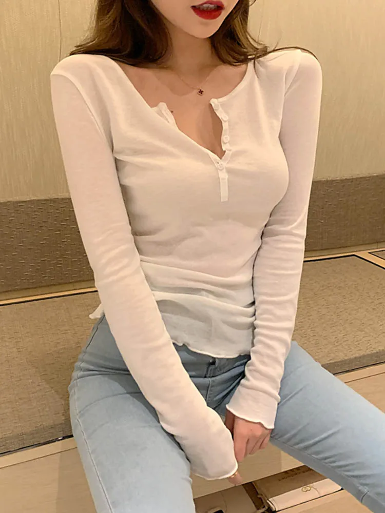 Women Cotton Ribbed Square Neck Crop Top With Long Sleeve