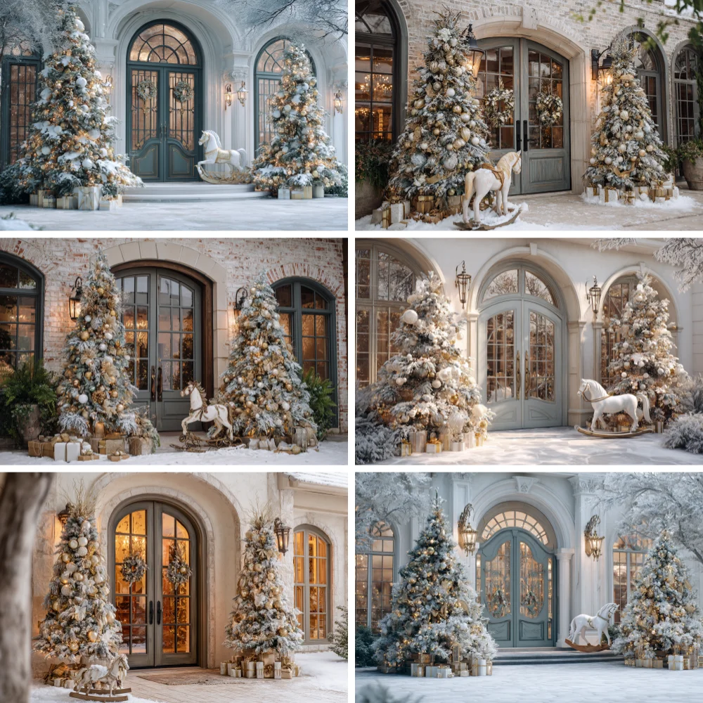 

Photography Background Winter Christmas Cedar Glitter Toy horse Xmas Kids Family Portrait Decor Backdrop Photo Studio