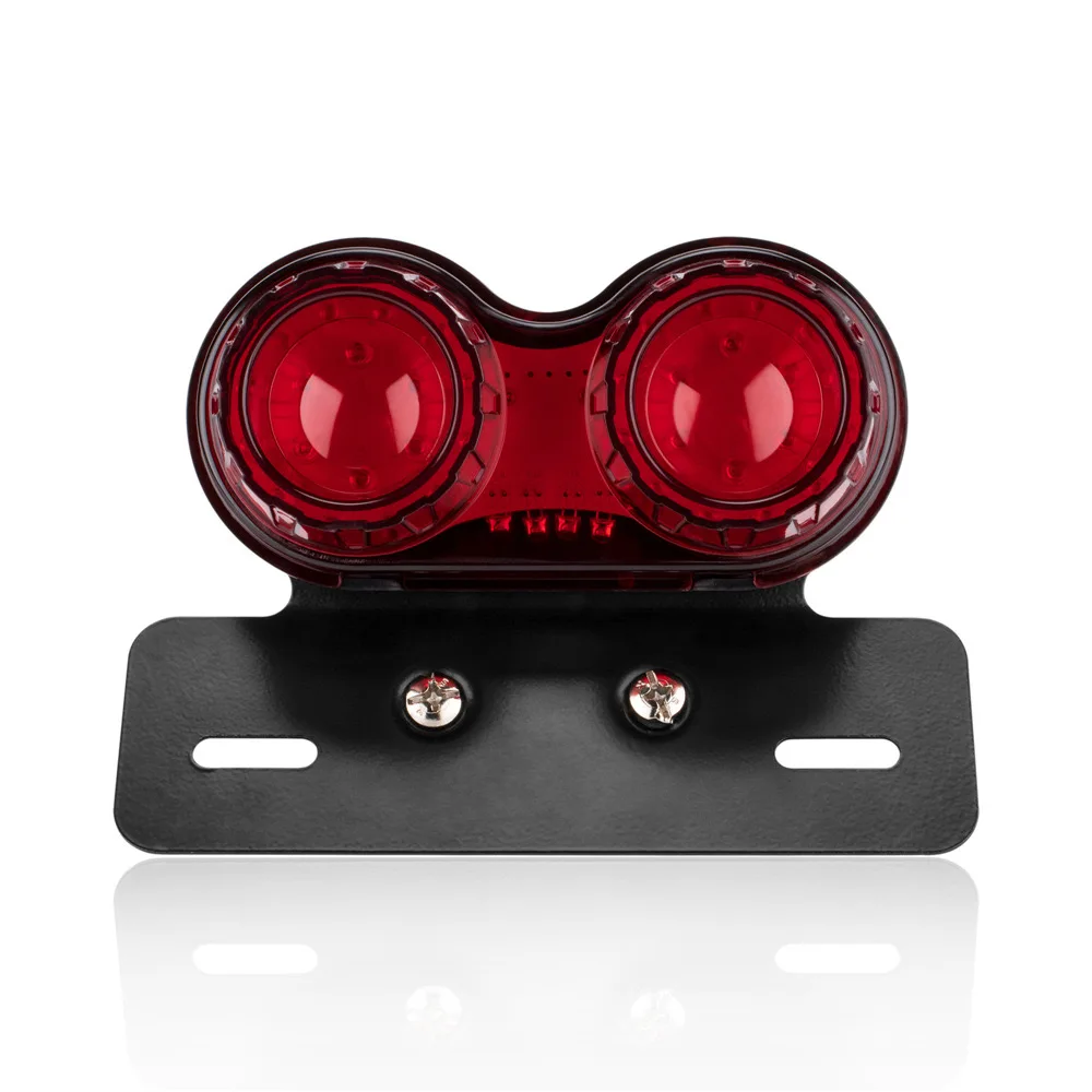 Retro Motorcycle Modified RED Double Eyes Double Round LED License Plate Tail Light Brake Turn Signal light With Bracket Holder