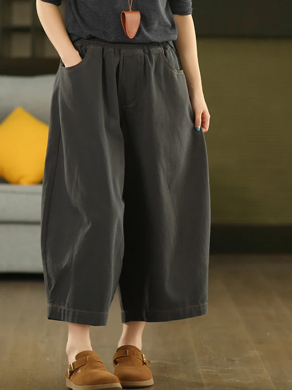 กางเกงขายาวทรงหลวมสไตล์เรโทรผ้าฝ้ายสำหรับผู้หญิง กางเกงลำลองทรงแครอทเอวสูงทรงตรง ช่วยให้ดูผอมเพรียว สำหรับฤดูใบไม้ร่วง ปี 2025