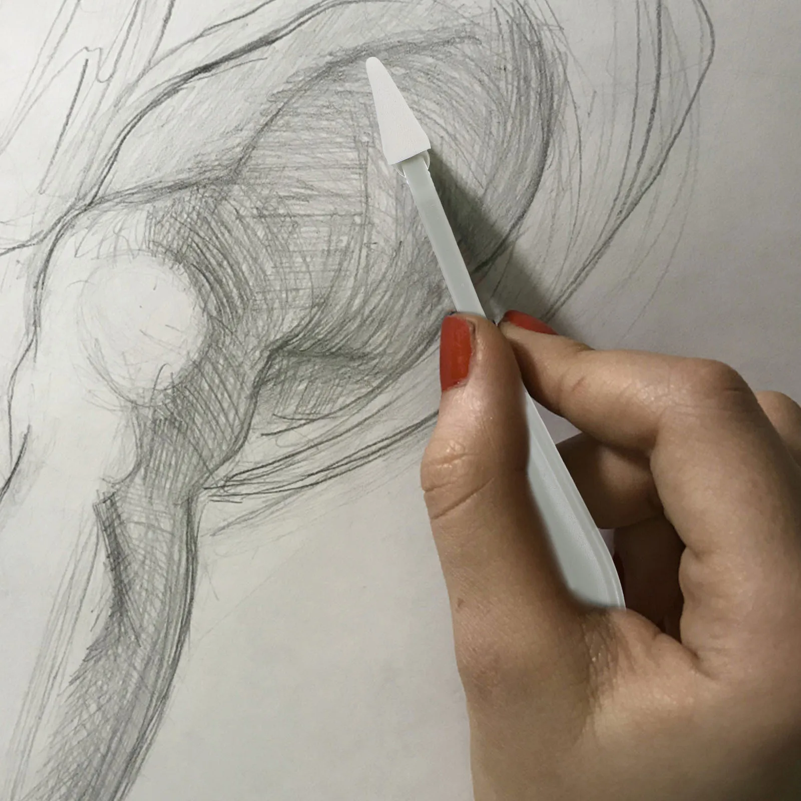 1Set Pena Sketsa Kepala Spons Gagang Panjang Mudah Digenggam Alat Pencampur untuk Menggambar Sketsa Karya Seni