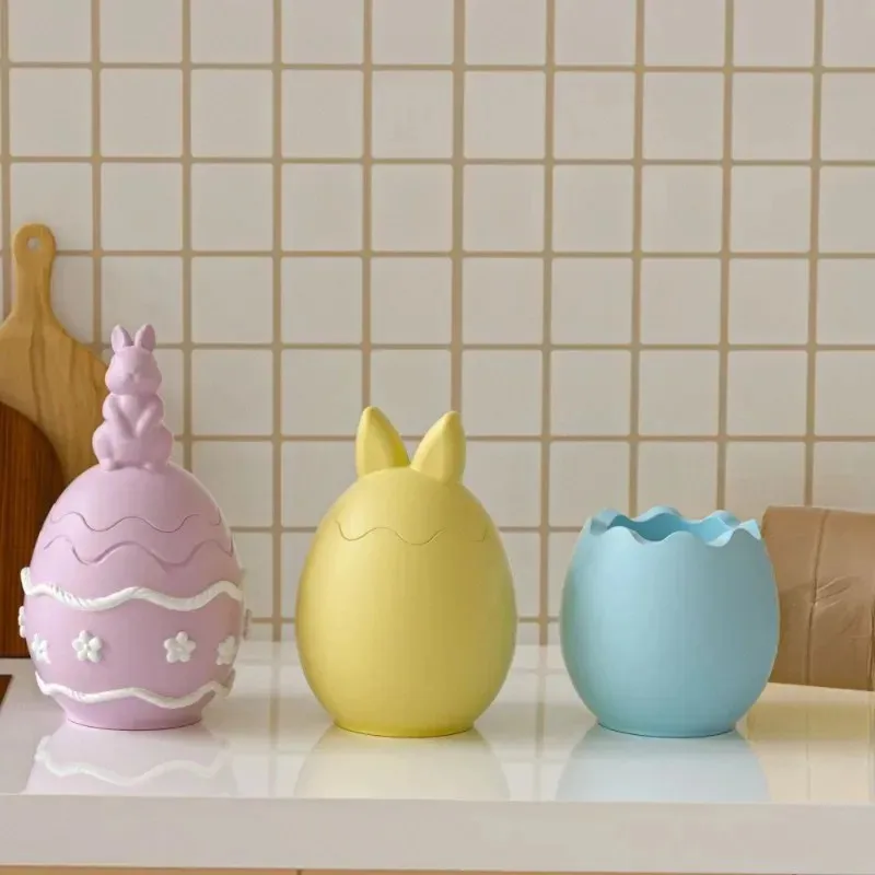 

2026-Latest Models Easter Rabbit Egg Shaped Candle Holder Jar Silicone Mold DIY Bunny Storage Box Plaster Gypsum Making Mould