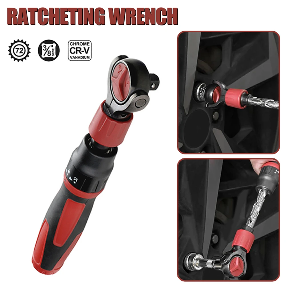 3/8inch Drive Ratchet Wrench Steel 72 Tooth Ratchet Flexible Head Wrench with Quick Release Reversible Switches Wrench Hand Tool