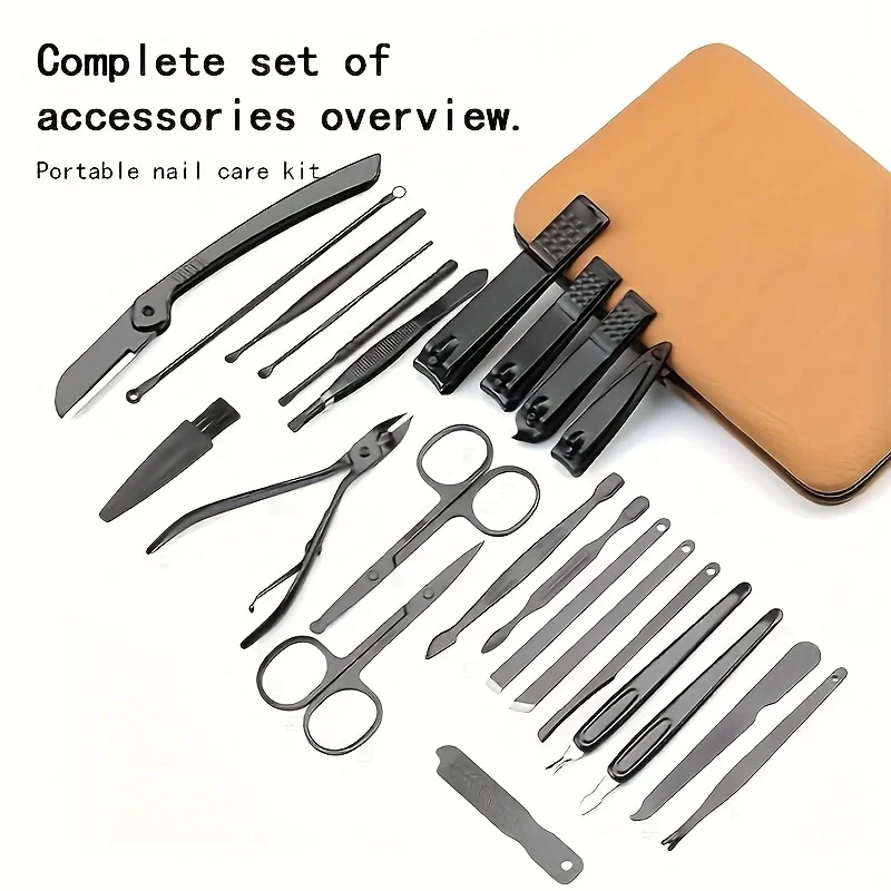 

Роскошный набор для ухода за ногтями и ногами из нержавеющей стали, 24 шт., профессиональные кусачки, ножницы и инструменты для ухода за волосами, с портативным футляром