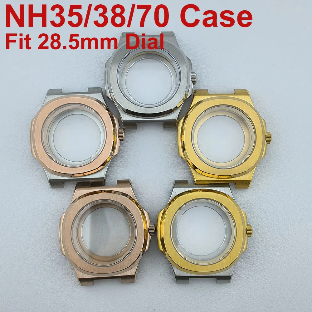 

Rose Gold 40mm Watch Case Parts WatchBand Inner Shadow Case For Nau Modified Fit NH35 NH38 Movement Sapphire Crystal Glass
