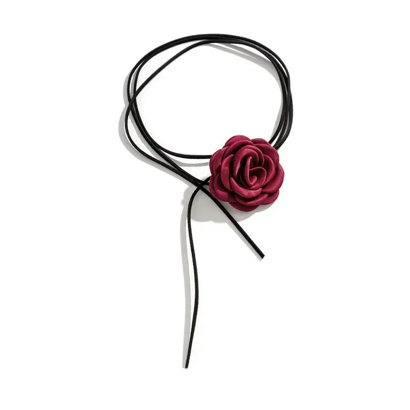 Rose Flower Clavicle Chain Necklace for Women 4 Colors Gothic Ladies Korean Fashion Adjustable Sexy Rope Choker Y2K Accessories