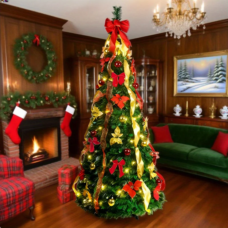 

6-Foot Quick-Assembly Realistic Christmas Tree Sturdy Plastic/Metal Base - Easy to Set Up for Home, Office, And Party Use.