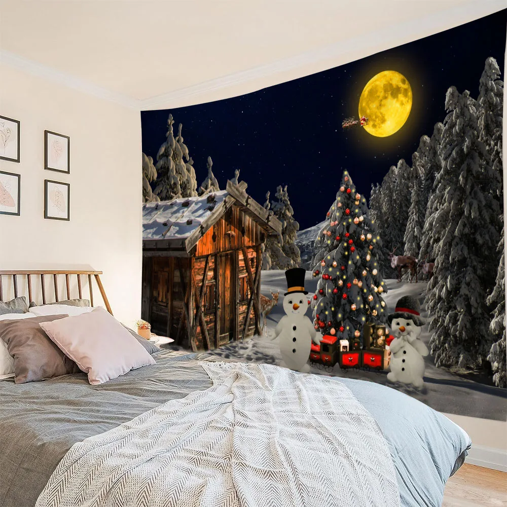 Weihnachten Home Dekoration Poster Wandteppich Weihnachtsbaum Schneemann Weihnachtsgeschenk Schlafzimmer Schlafsaal Wand Hintergrund Tuch