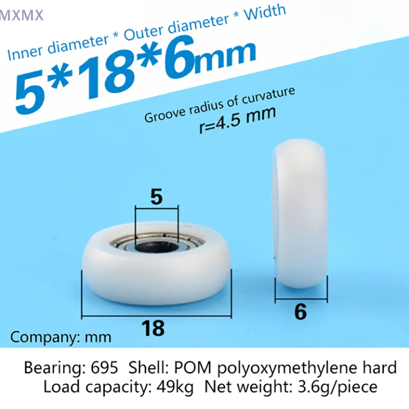 

2Pcs 695ZZ 5x18x6mm POM Nylon Round Type Roller Wheels POM Wrapped 695ZZ Bearing Pulley Plastic Wheels