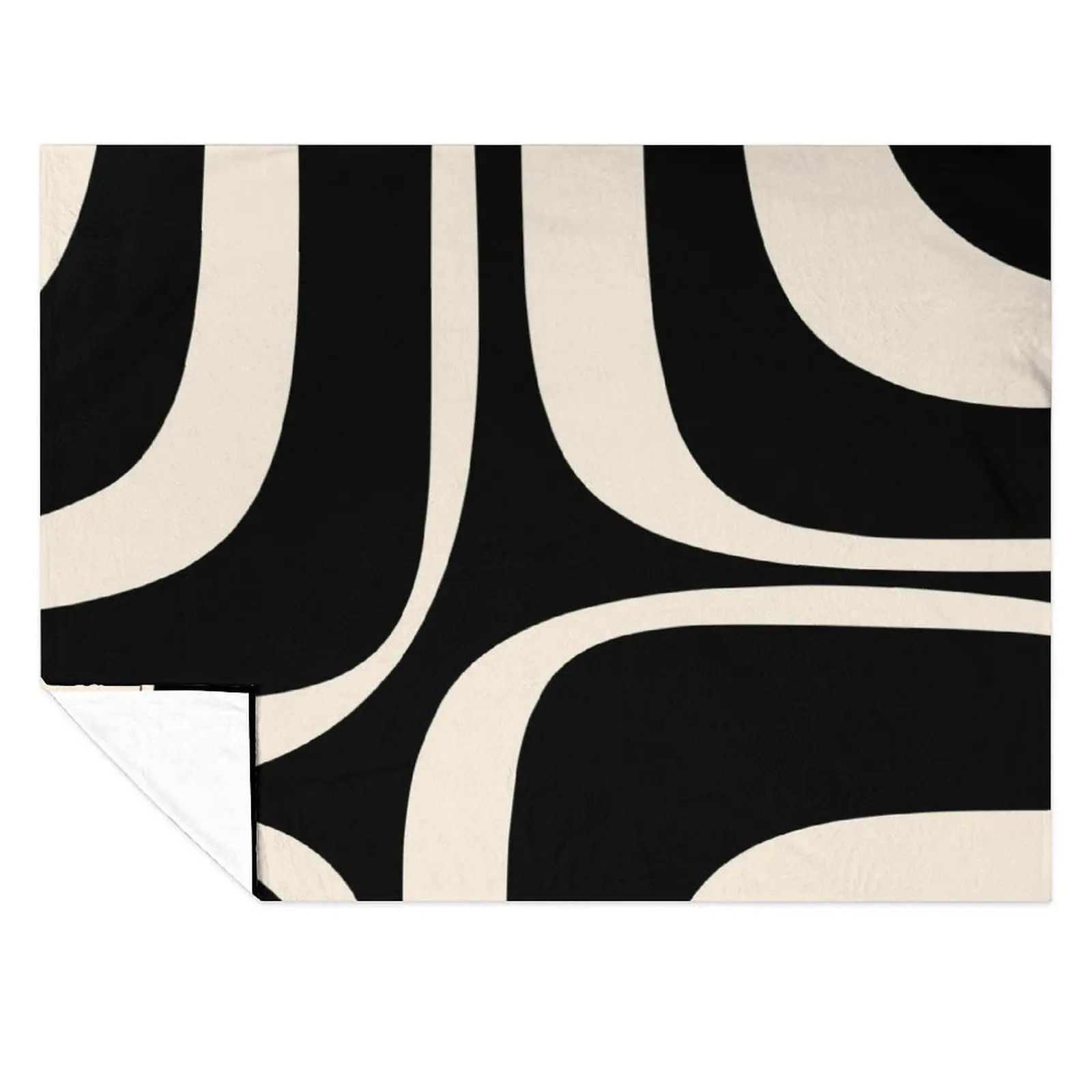 

Retro Groove Abstract Minimal Pattern Black and Almond Cream Throw Blanket Comforter Designers Furrys Blankets