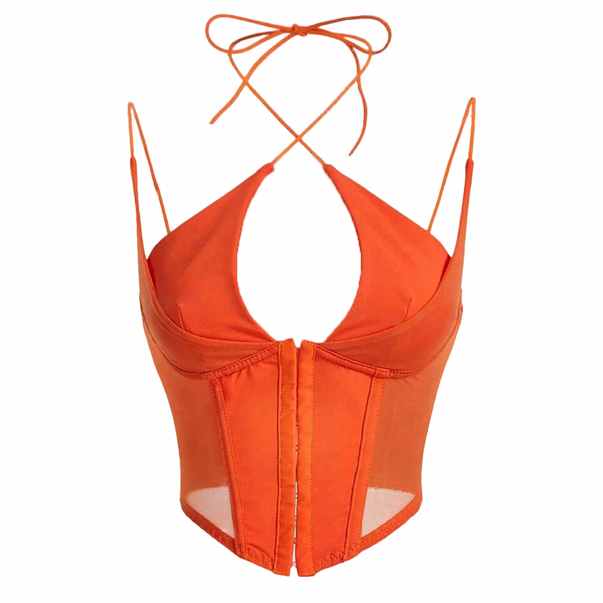 Halter Cross Strap Crop Top Women, Sexy Spaghetti Strap Mesh See Through Bustier, Y2K Streetwear Sleeveless Club Camisole Top view 5