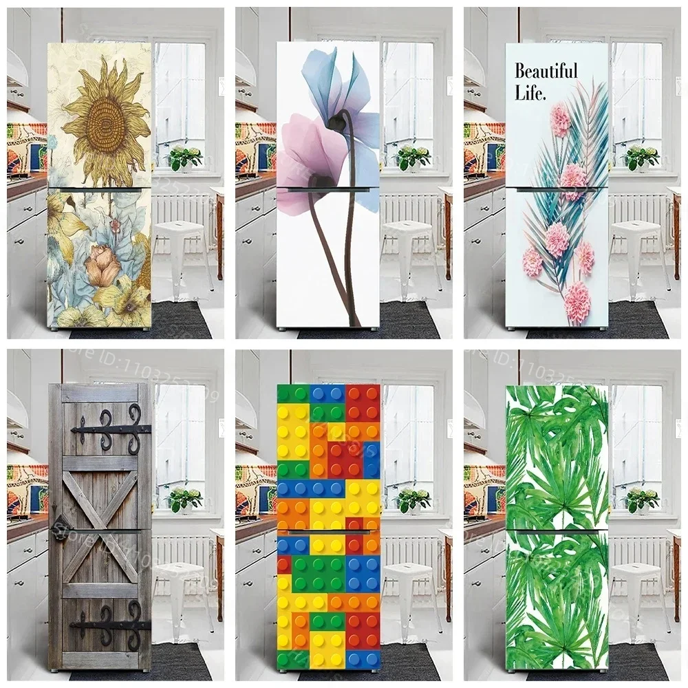 

Акварельная живопись, креативные наклейки на дверь холодильника, кухонные водонепроницаемые виниловые наклейки INS с цветочным рисунком на дверь холодильника