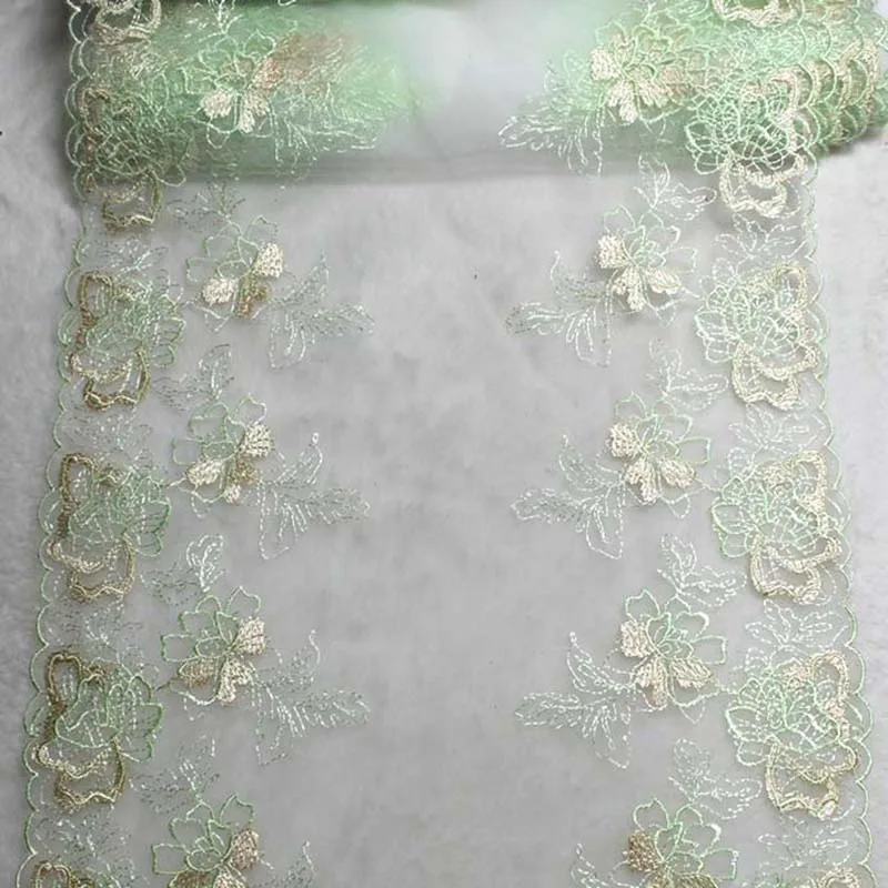 20Yards Bilateral Embroidery Tulle Lace Trim DIY Dress Sewing Fabrics Light Green Floral Mesh Lace for Lingerie Accessory