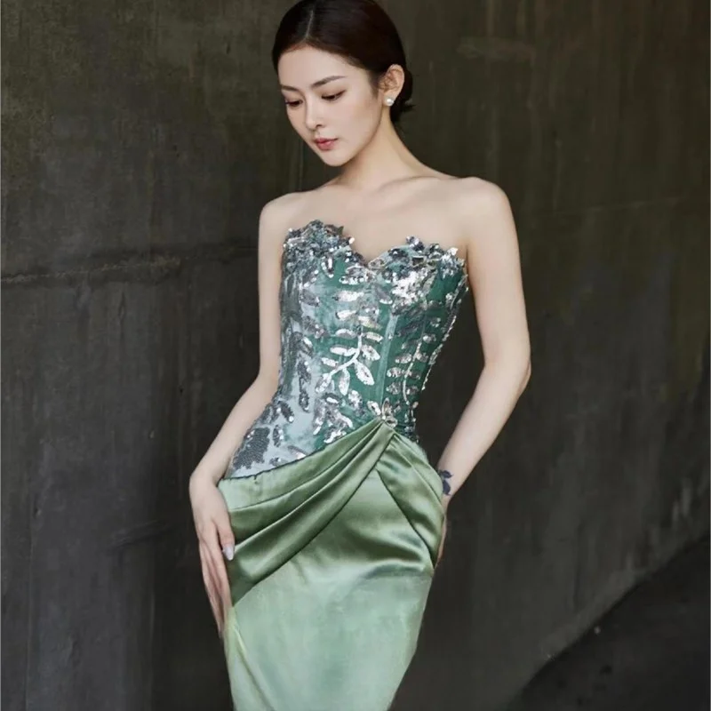 New Chinese morning gown fishtail chest toasting light luxury small dress