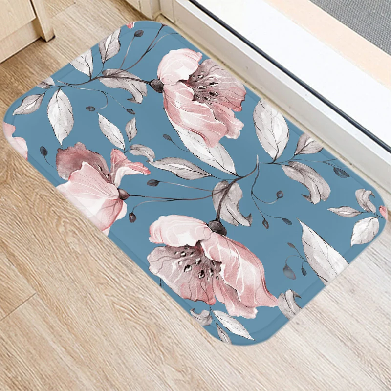 Colorful flower pattern home kitchen bathroom entrance doormat coral velvet carpet  indoor floor mat anti slip