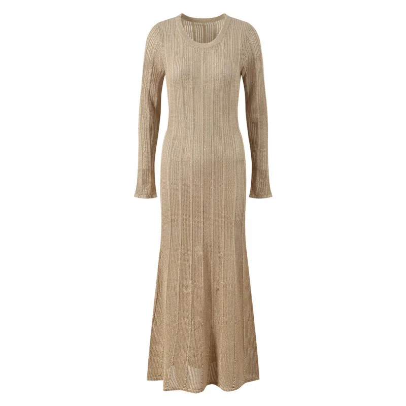 Abito da donna in maglia a righe verticali 2025 - Dettaglio ritagliato slim fit, abito lungo girocollo con spalline regolabili