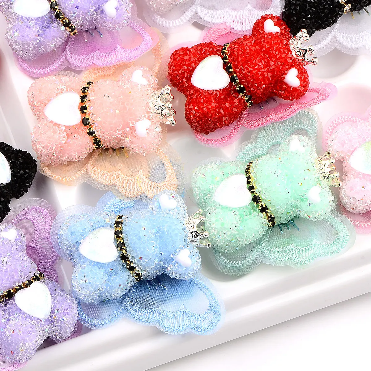 2pcs 5.4x4cm Random Color Mix Granulated Sugar Embed Wing Bear Shape Acrylic Beads For Jewelry Making Bracelet Accessories