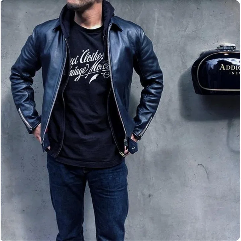 

New Genuine Cow Leather Jacket Men Vintage Spring Autumn Short Cowhide Coat Real Leather Jackets Veste Moto Homme