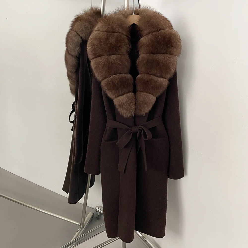 เสื้อคลุมคาร์ดิแกนหรูหราสำหรับผู้หญิง ขนสัตว์ธรรมชาติ เสื้อถักไหมพรม เสื้อสเวตเตอร์ผู้หญิง เสื้อแขนยาวผู้หญิง เสื้อแจ็คเก็ตขนสัตว์แท้ถัก