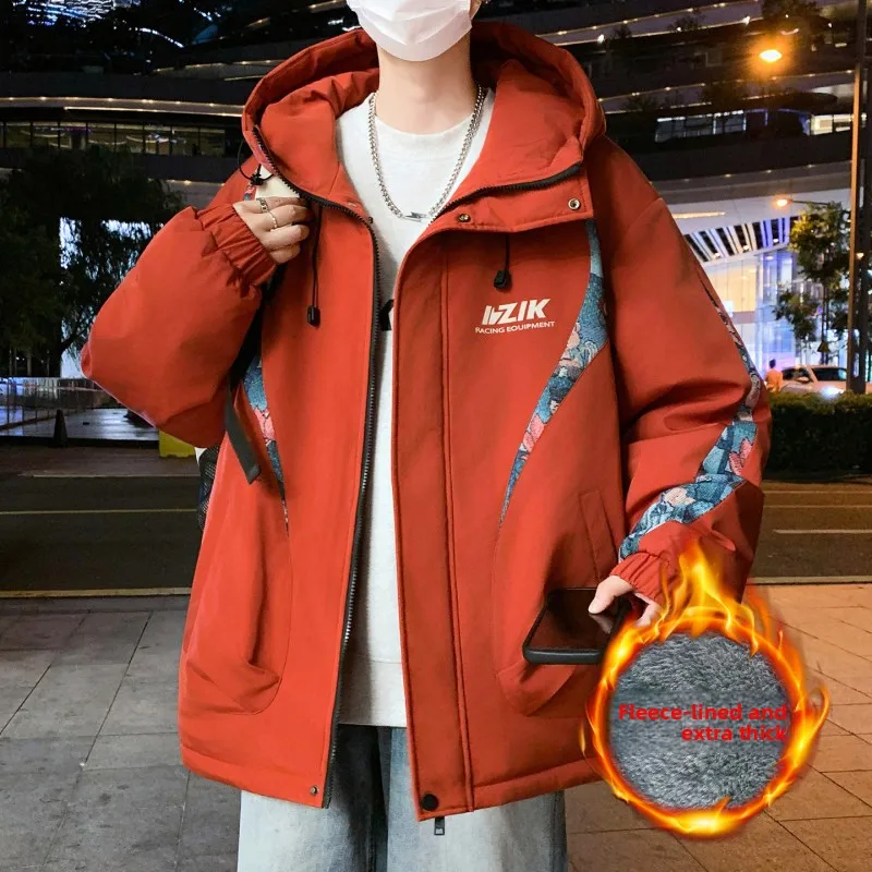 

Мужская зимняя куртка Fce на подкладке, новинка 2025 года, повседневная модная городская молодежная верхняя одежда, пальто с капюшоном на молнии