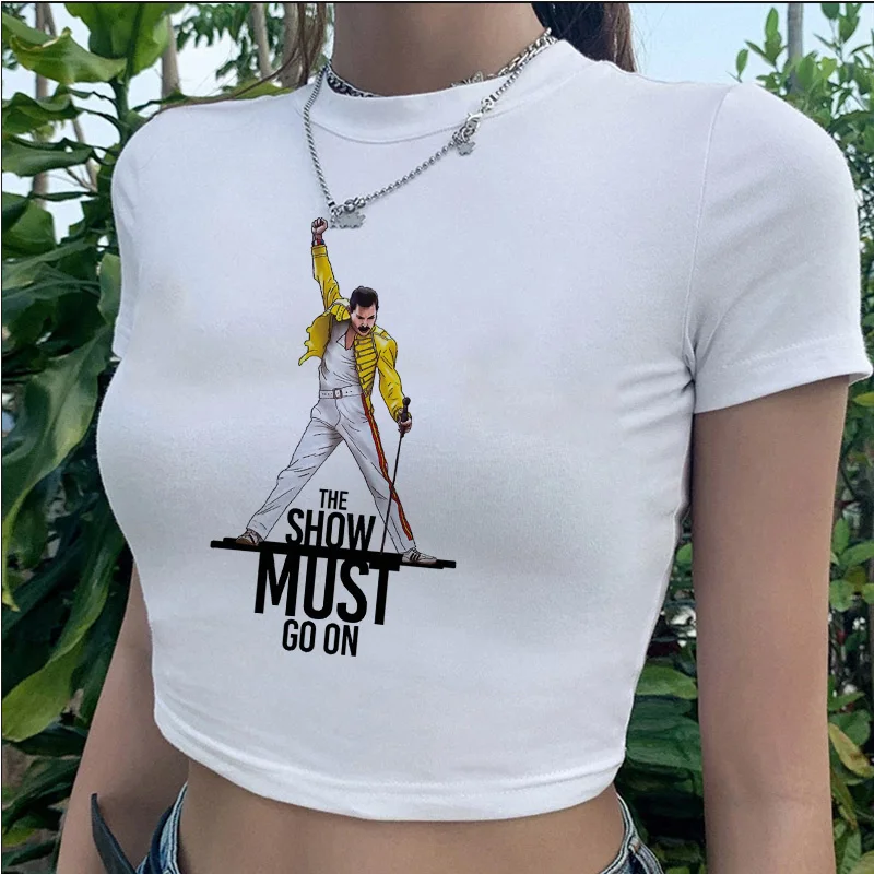 Freddie Mercury Mecury the Queen Band tshirt t-shirt women white print grunge japanese crop top clothes white t shirt