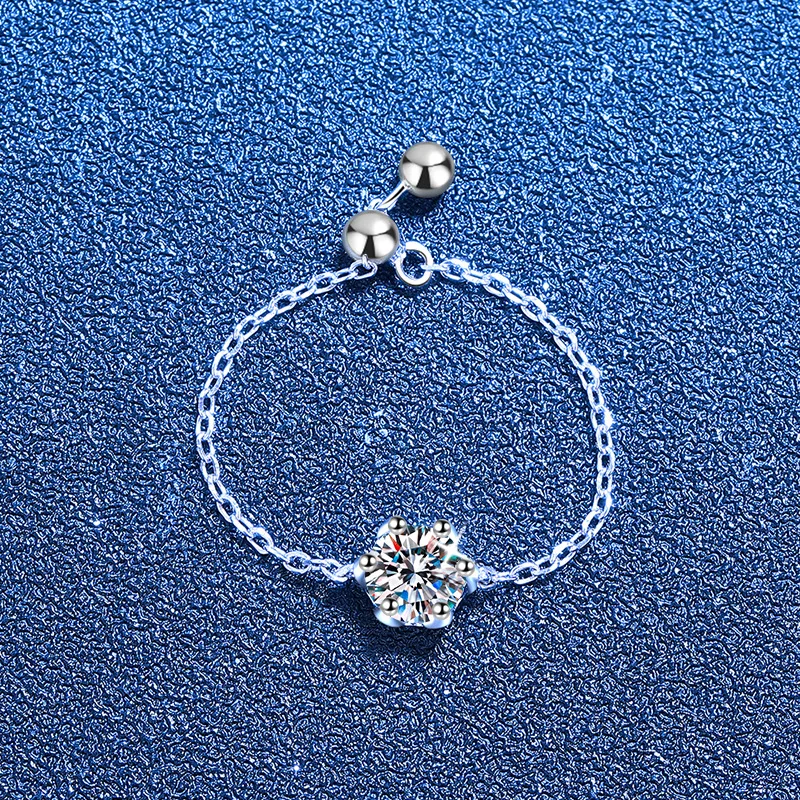 Retro Moissanite PT950 Platinum Six-Claw Single Diamond Adjustable Chain 1ct  Ring for Women, combine classic six-claw design