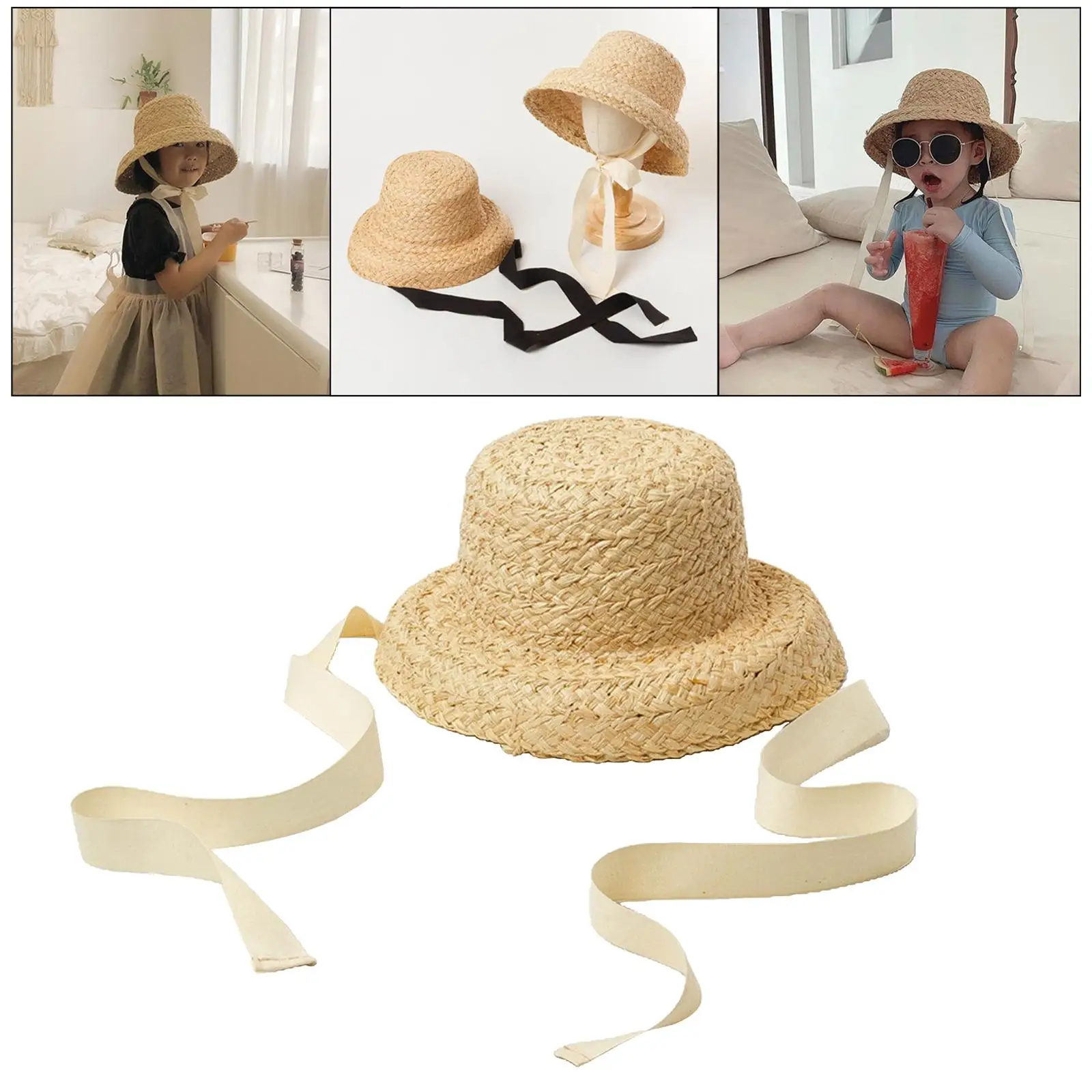 Fashion Kids Straw Hat Summer Travel Sun Hat W/ Adjustable Tie Kids Sun Hat Cap Park Walking Camping Hiking