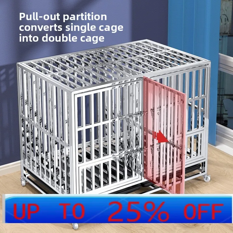 LH stainless steel dog cage with partition large dog pet kennel small and medium square tube