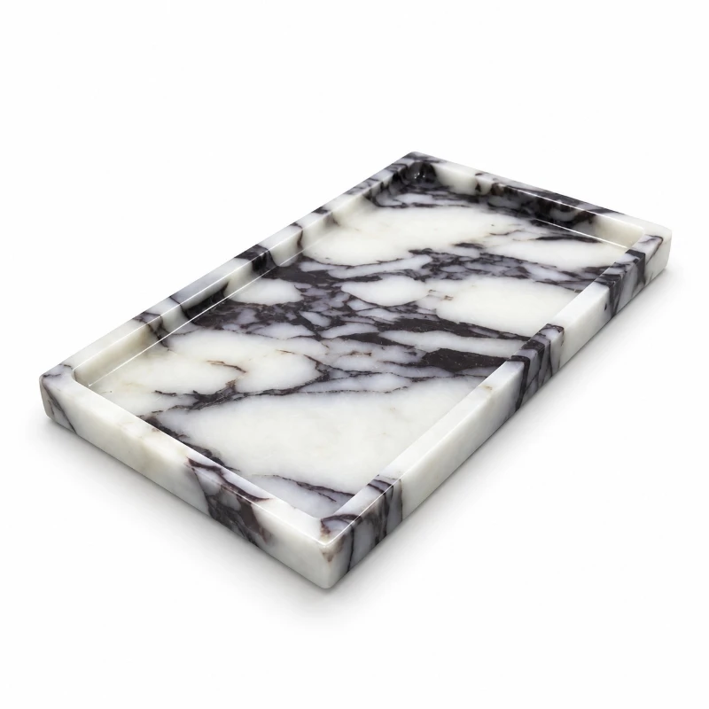 Natural Calacatta Viola Marble Rectangular Vanity Tray, Bathroom Counter Stone Organizer Jewelry Storage Home Decor