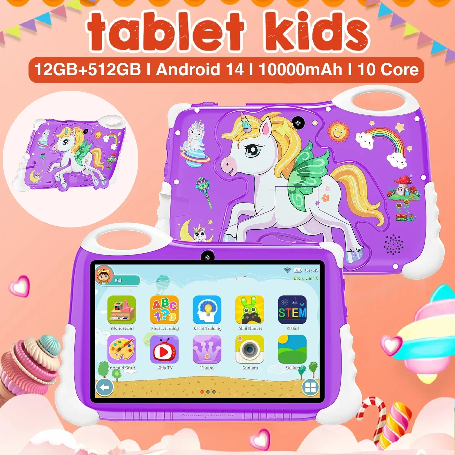 C86 Tablet per bambini con schermo HD Android14 7.1 Doppia scheda Dual Standby Memoria da 12 GB 10000 mAh Posizionamento satellitare GPS 16 MP + 32 MP