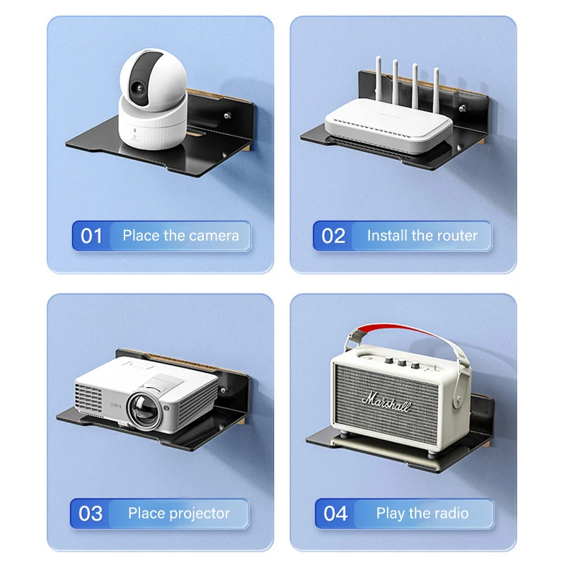 Supporto per montaggio a parete nessuna punzonatura ispessimento staffa metallica cavo nascosto Rack galleggiante proiettore Router Rack di