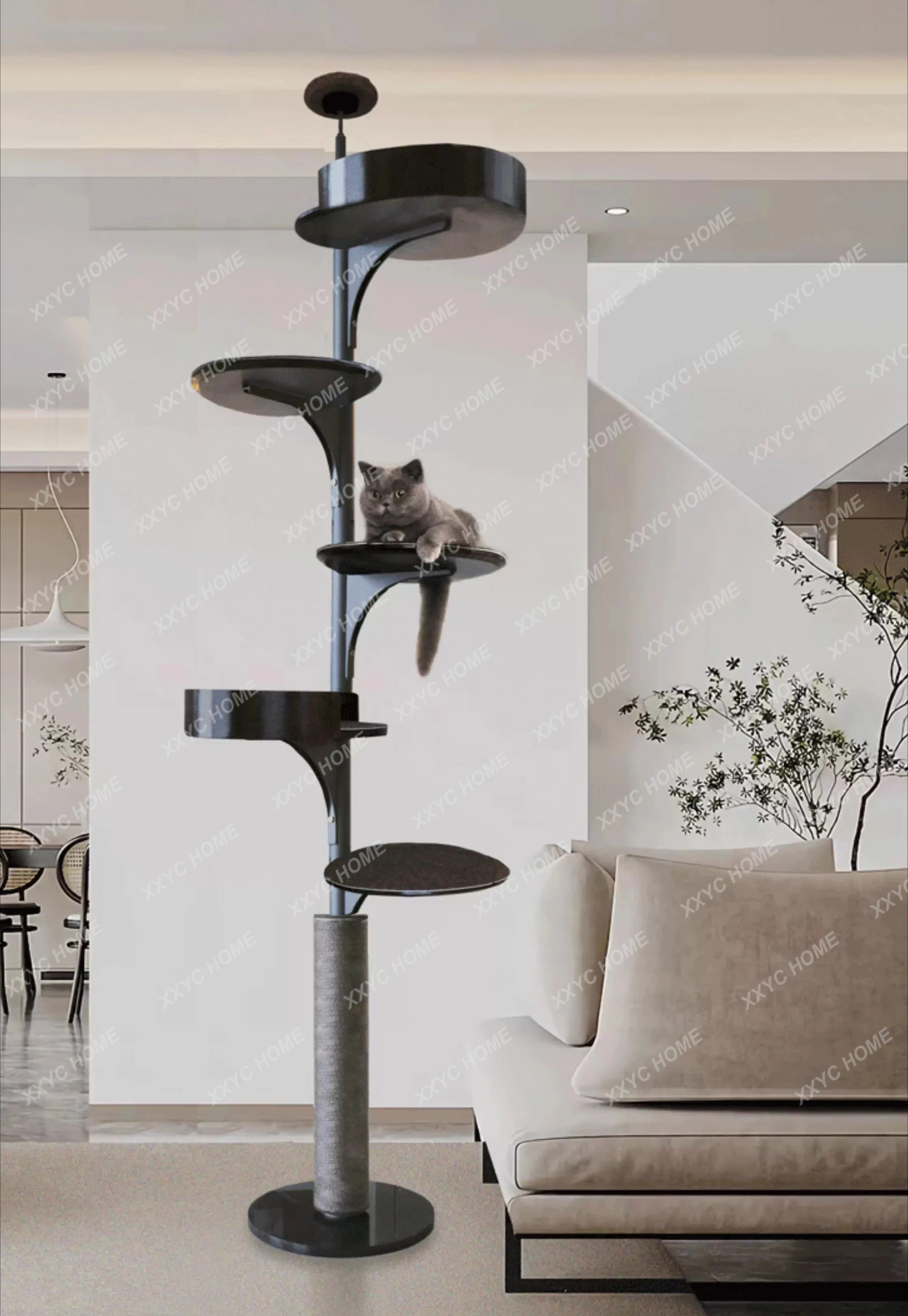 

Деревянная лазалка для кошек LXSolid: высокая стойка-когтеточка, не занимающая много места, с платформой для прыжков и уютным кошачьим гнездом.