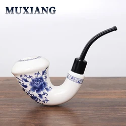 Ceramic Smoking Pipe with Bent Acrlyic Stem Mouthpiece, Filter, Screen Filter Pipe, China Pottery, 9mm