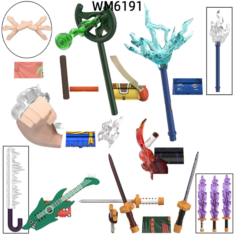 The Action Figures Stick Guitar Catapult Weapons Pants Hair Parts Model Blocks MOC Bricks Set Gifts Toys For Children WM6191