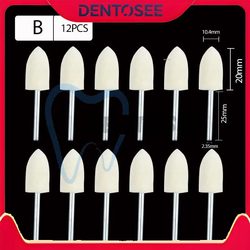 Conjunto de haste de polimento de feltro de lã, 12 peças, pontos montados para molde, acabamento espelhado, ferramenta rotativa dremel, uso em laboratório dentário