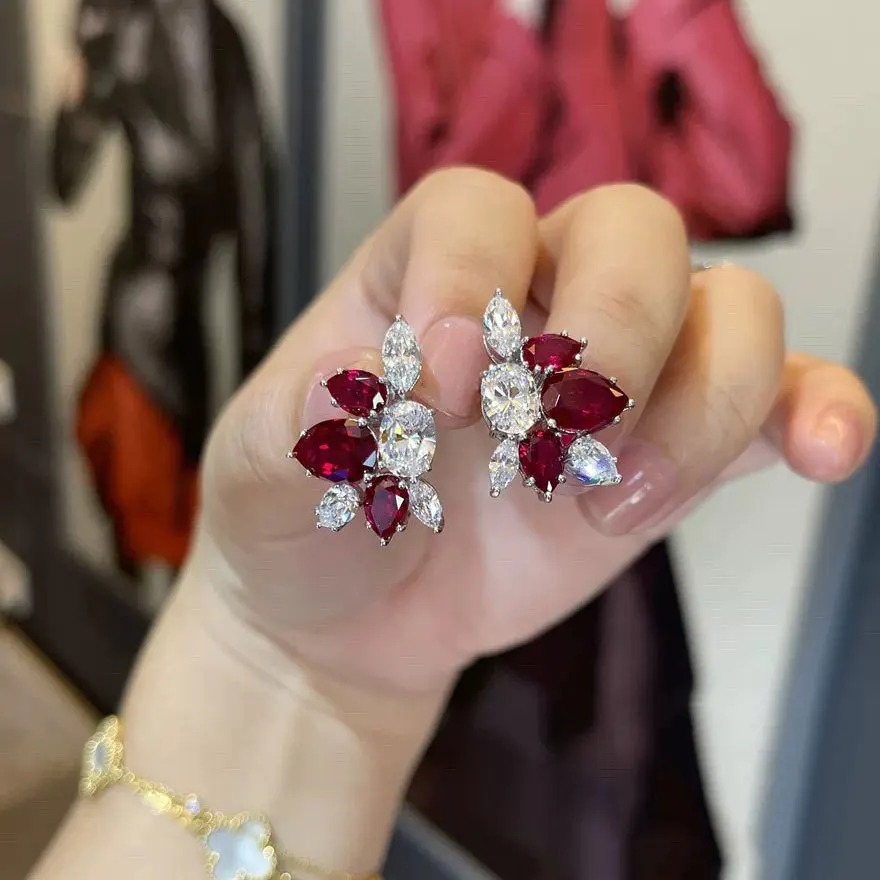 Camellia Design, Red Zircon Earrings, Women's Fashion, Luxury, High-end Feel, Ball Jewelry, Versatile Accessories