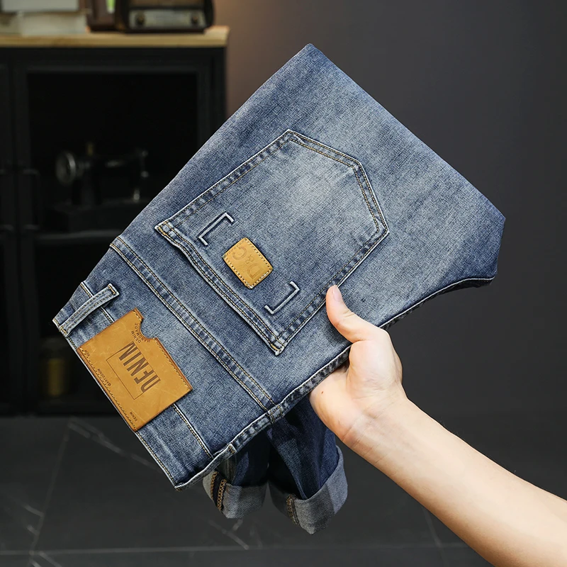 High Stretch Jeans Men's Summer Thin Breathable Soft All-Match Fashion Slim Straight Japanese Trousers