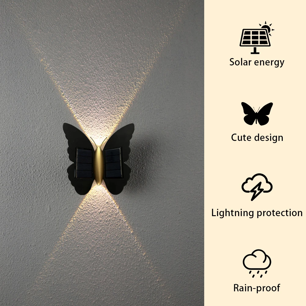 

Butterfly Solar Wall Light Solar Powered Wall Light IP65 Waterproof Outdoor Wall Lantern Decorative Porch Light for Fence Patio