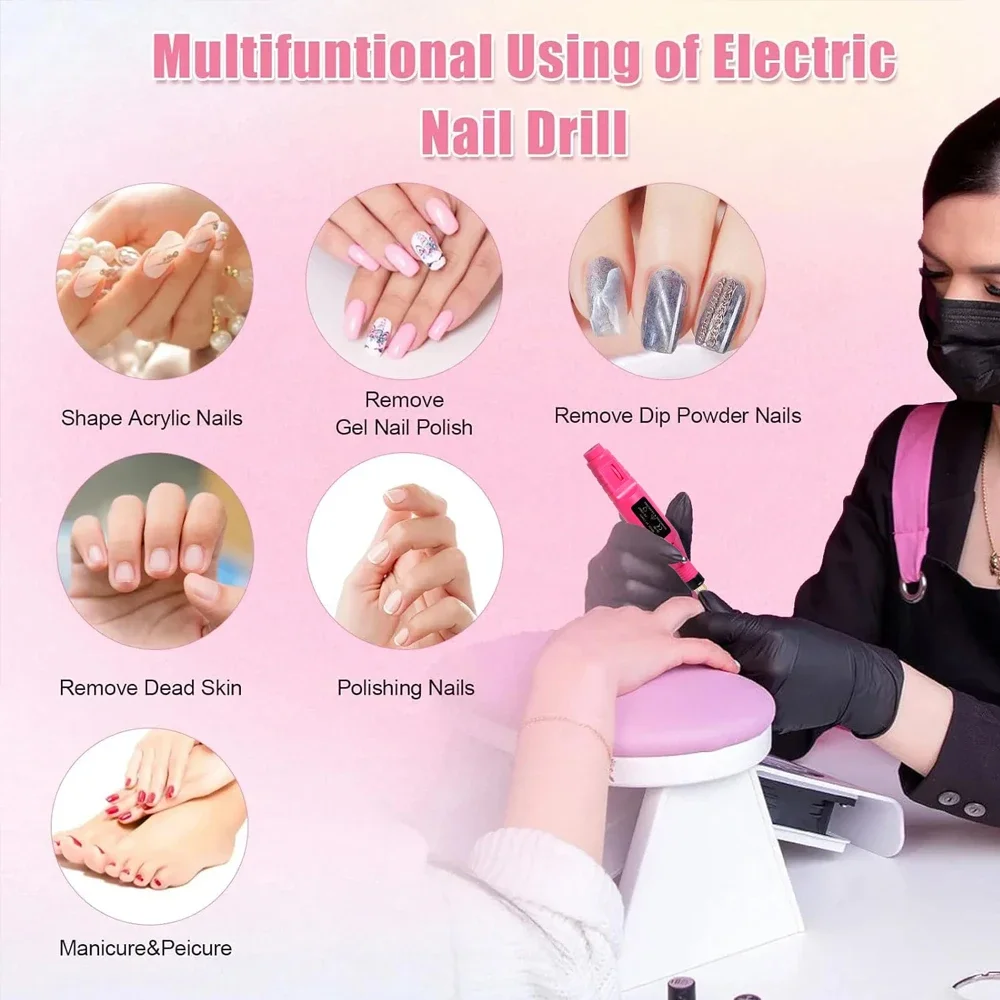 LULAA Portable Electric Nail Drill Machine Set Gel Polish Remover Dead Skin Nail Polishing Tools Kit Sander Nails Accessories