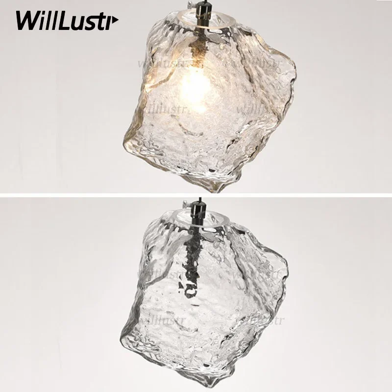 

Handblown Glass Pendant Lamp Irregular Ice Block LED Suspension Light Hotel Staircase Cafe Bar Bedroom Hanging Chandelier