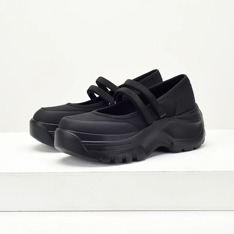 Sapatos Casuais Esportivos Confortáveis com Solado Grosso para Mulheres, Sola Macia, Bico Redondo, Loafers com Fecho Mágico, ...
