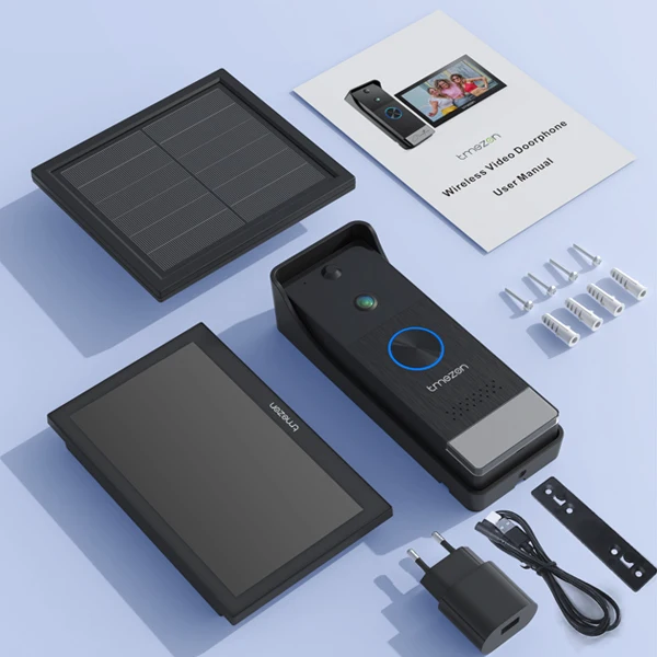 TMEZON Solarbetriebenes, kabelloses WLAN-Videotürsprechsystem für die Sicherheit zu Hause, 1080P-Intercom-System, 7-Zoll-Farb-Touchscreen-Monitor, Video-Türklingel mit Solarpanel, PIR-Bewegungserkennung, Fernentriegelung, 2,4/5G WLAN – Detail 14