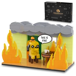 2024New This is Fine Dog Building Block Kit Anime Cartoon Fire Meme bolette Hound Dog Animal Brick Model Toy For Children Gifts