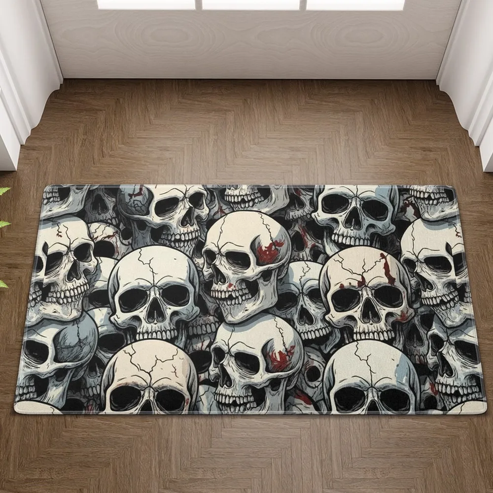 

Skulls Doormat Horror Skeleton Design Non-Slip Gothic Welcome Mat Indoor Outdoor Floor Mat Home Decoration Carpet Decorative Rug