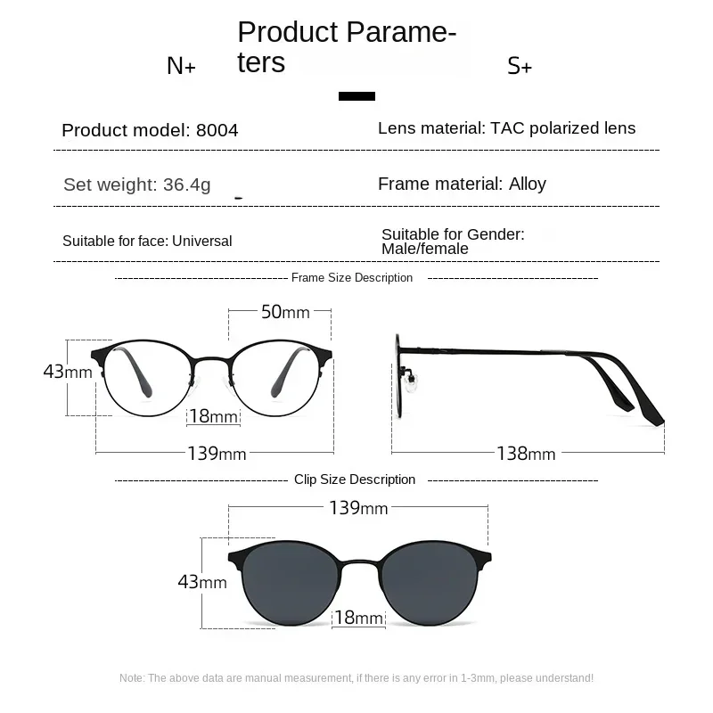 Mała okrągła metalowa ramka spolaryzowane klipsy magnetyczne okulary przeciwsłoneczne na ramce okularów optyczne okulary z magnesem na receptę 3 w 1