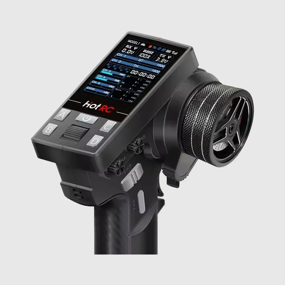 HotRC CT-10B 2.4GHz 10-Channel Remote Controller | Color Screen, 10-CH Receiver Included – For RC Cars, Ships & Tanks