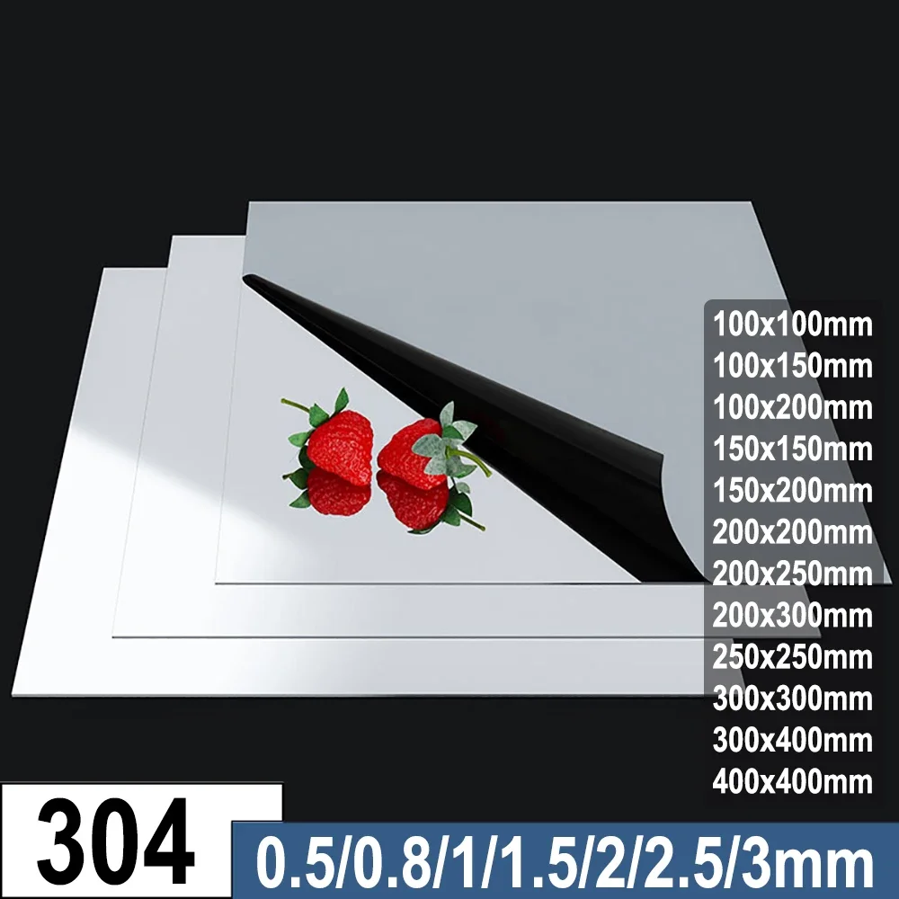 

1Pcs 8K Mirror 304 Stainless Steel Sheet 100x100mm~400x400mm Precision Laser Cutting Custom Size and Shape for DIY