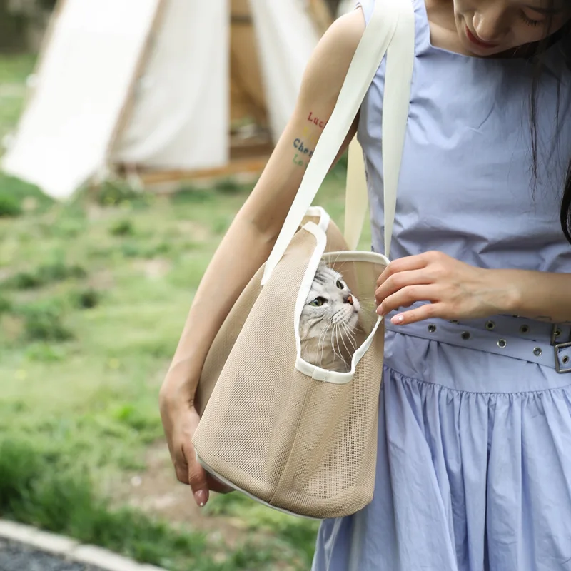 

Summer Mesh Breathable Lightweight Large Capacity Cat Bag One Shoulder Handbag Going Out Portable Travel Foldable Pet Bag